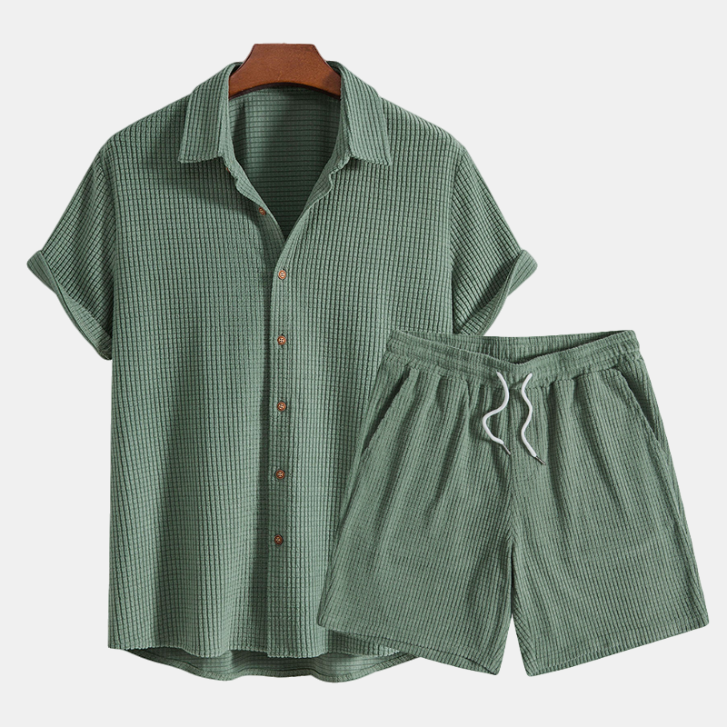 Steven | Heren Tweedelige Casual Overhemd Korte Broek Set