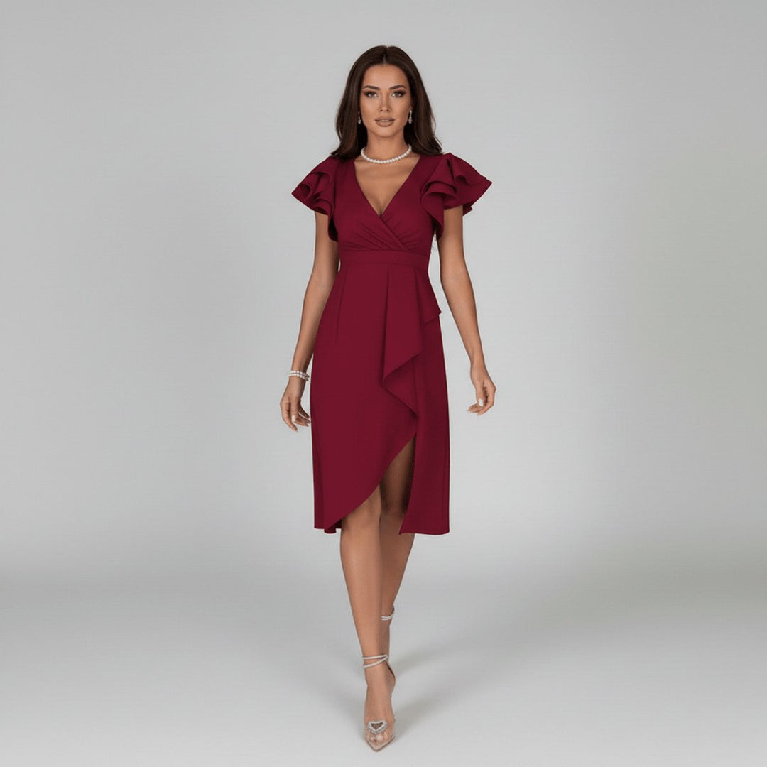 Moeder van de Bruid Jurk Elegante V-hals Ruffle Wikkel Midi
