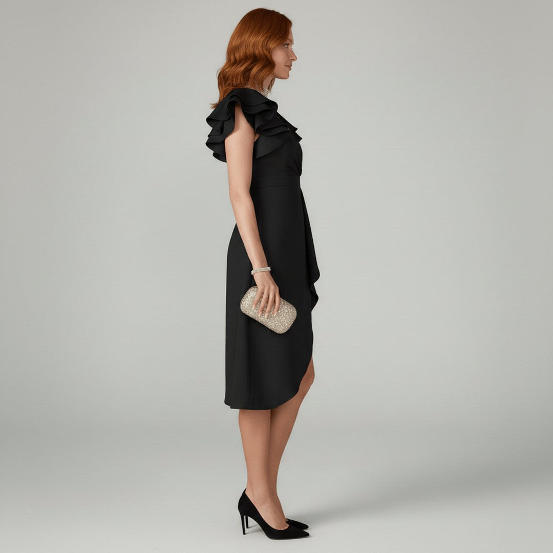 Moeder van de Bruid Jurk Elegante V-hals Ruffle Wikkel Midi