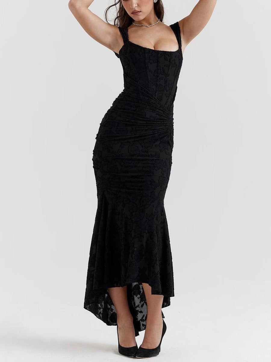 Moeder van de bruid jurk korsett mermaid jacquard kant midi - Black
