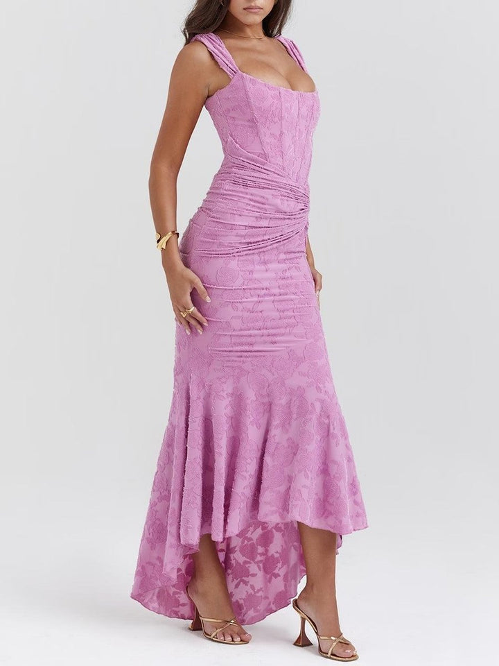 Moeder van de bruid jurk korsett mermaid jacquard kant midi - Purple-1
