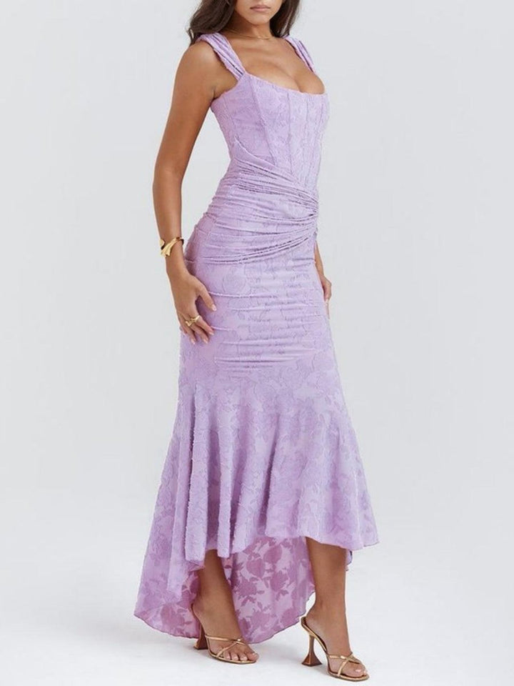 Moeder van de bruid jurk korsett mermaid jacquard kant midi - Purple-2