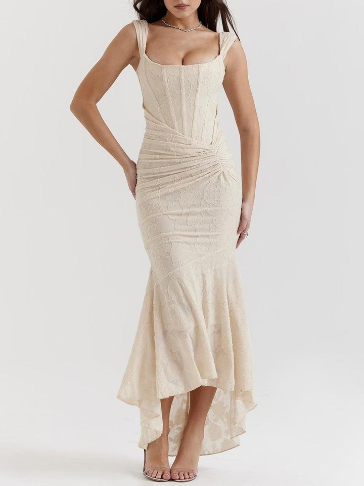 Moeder van de bruid jurk korsett mermaid jacquard kant midi