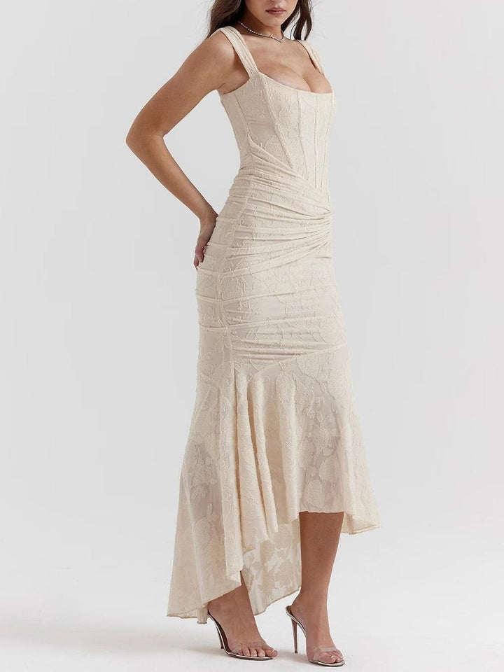 Moeder van de bruid jurk korsett mermaid jacquard kant midi