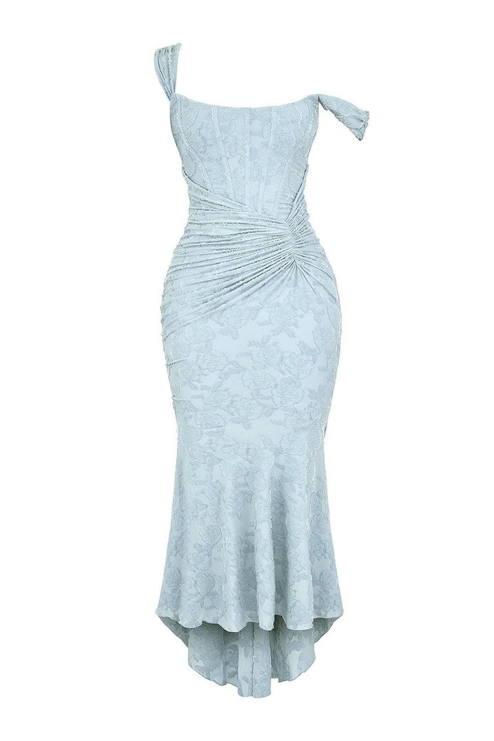 Moeder van de bruid jurk korsett mermaid jacquard kant midi