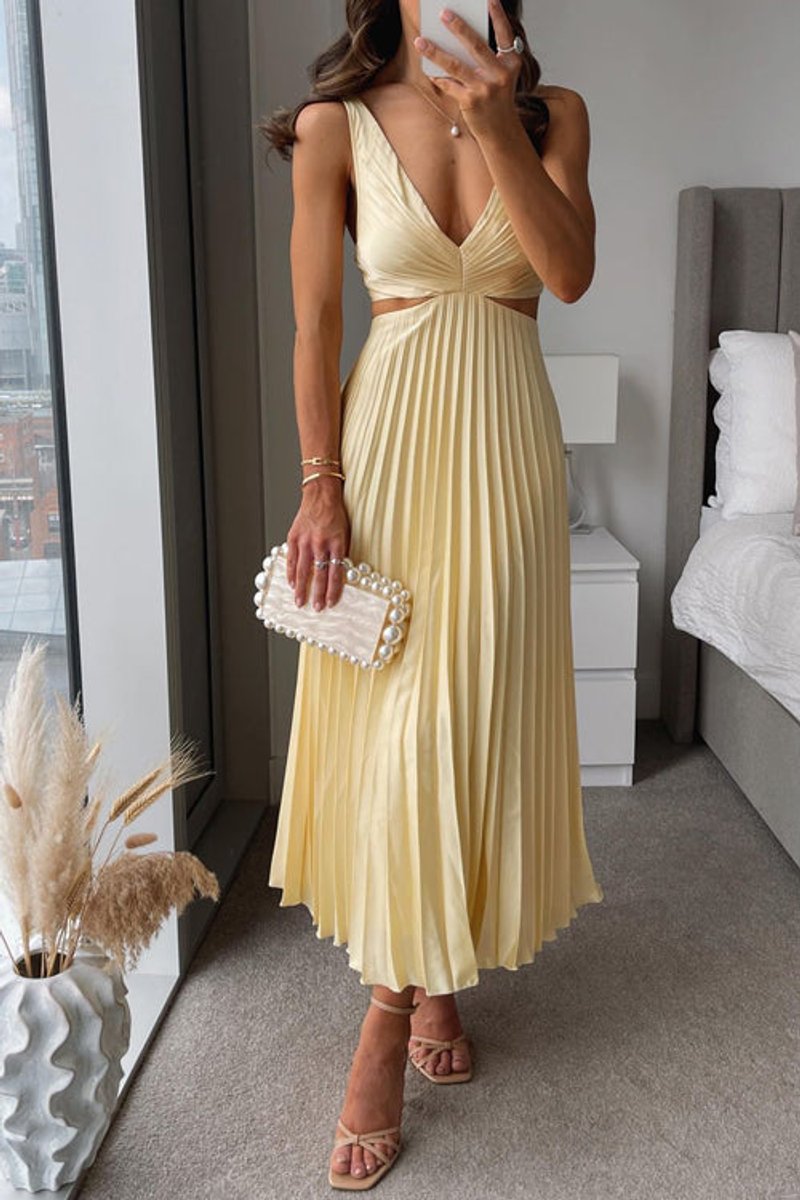 Mother of the Bride Jurk Geplooide V-hals Maxi-jurk Dames - Yellow