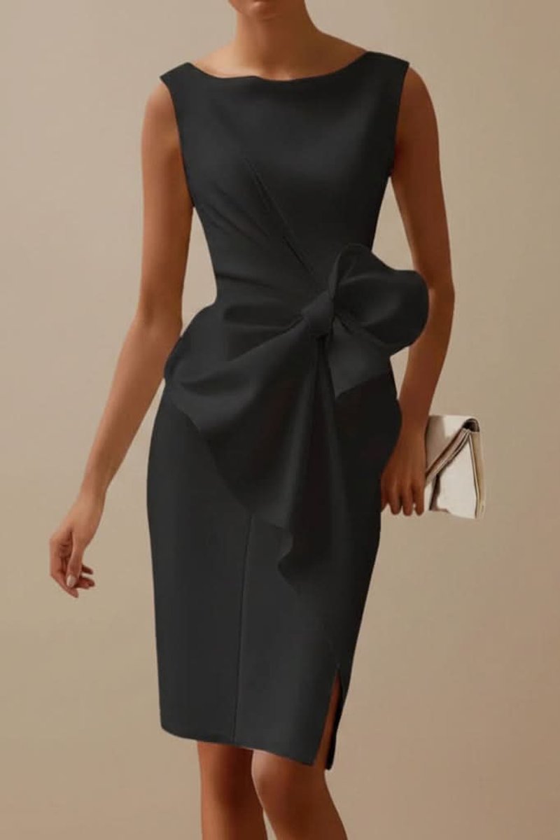 Mouwloze Strikdetail Midi Cocktail Dress Dames - Black