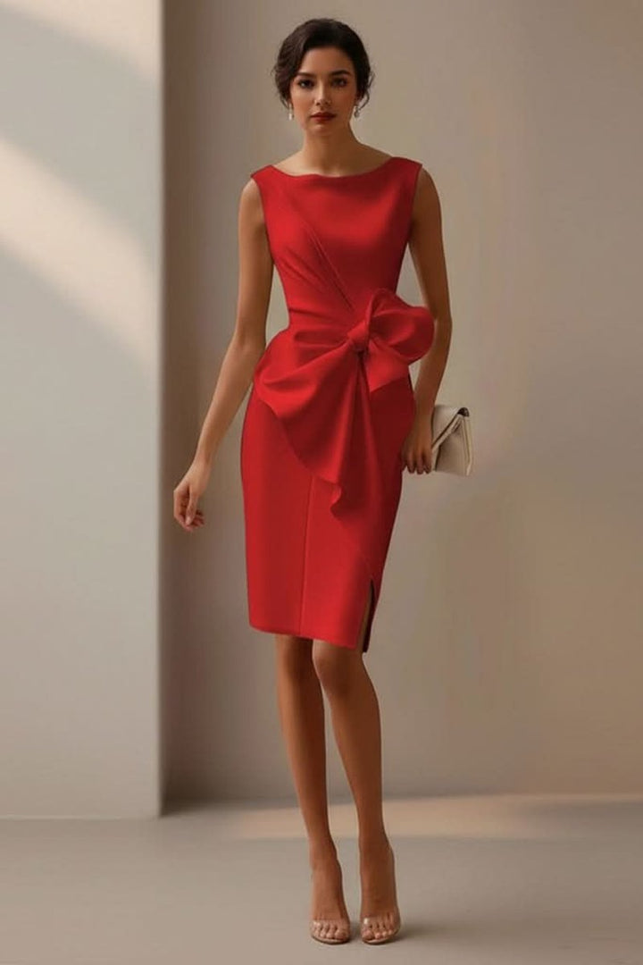 Mouwloze Strikdetail Midi Cocktail Dress Dames - Red
