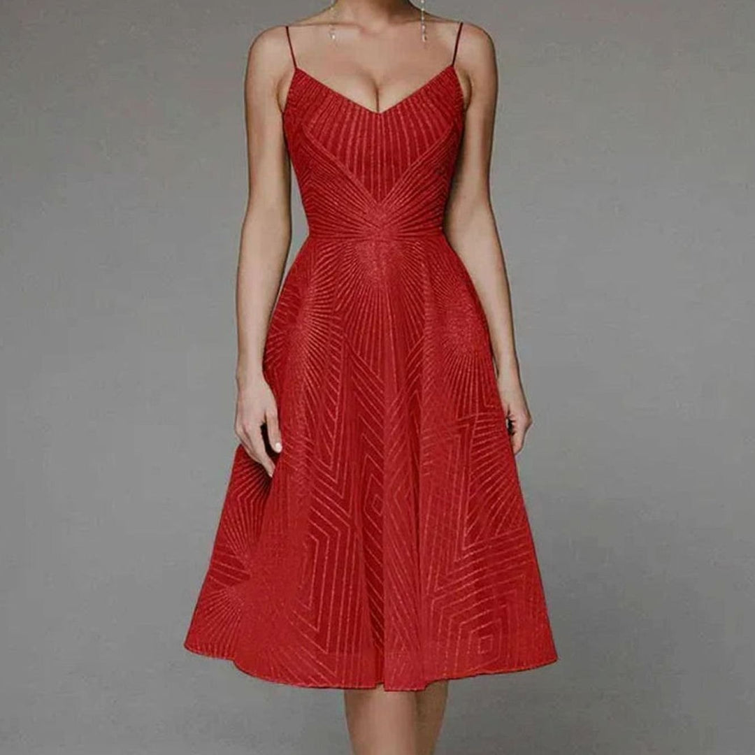 Najaarsjurk Dames Elegante A-lijn Midi Cocktailjurk Spaghettibandjes - Rood