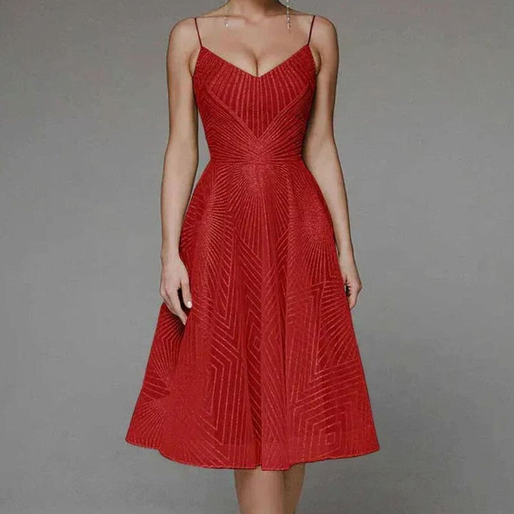 Najaarsjurk Dames Elegante A-lijn Midi Cocktailjurk Spaghettibandjes - Rood