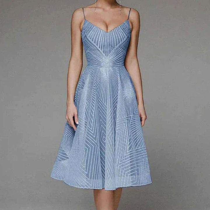 Najaarsjurk Dames Elegante A-lijn Midi Cocktailjurk Spaghettibandjes - Blauw