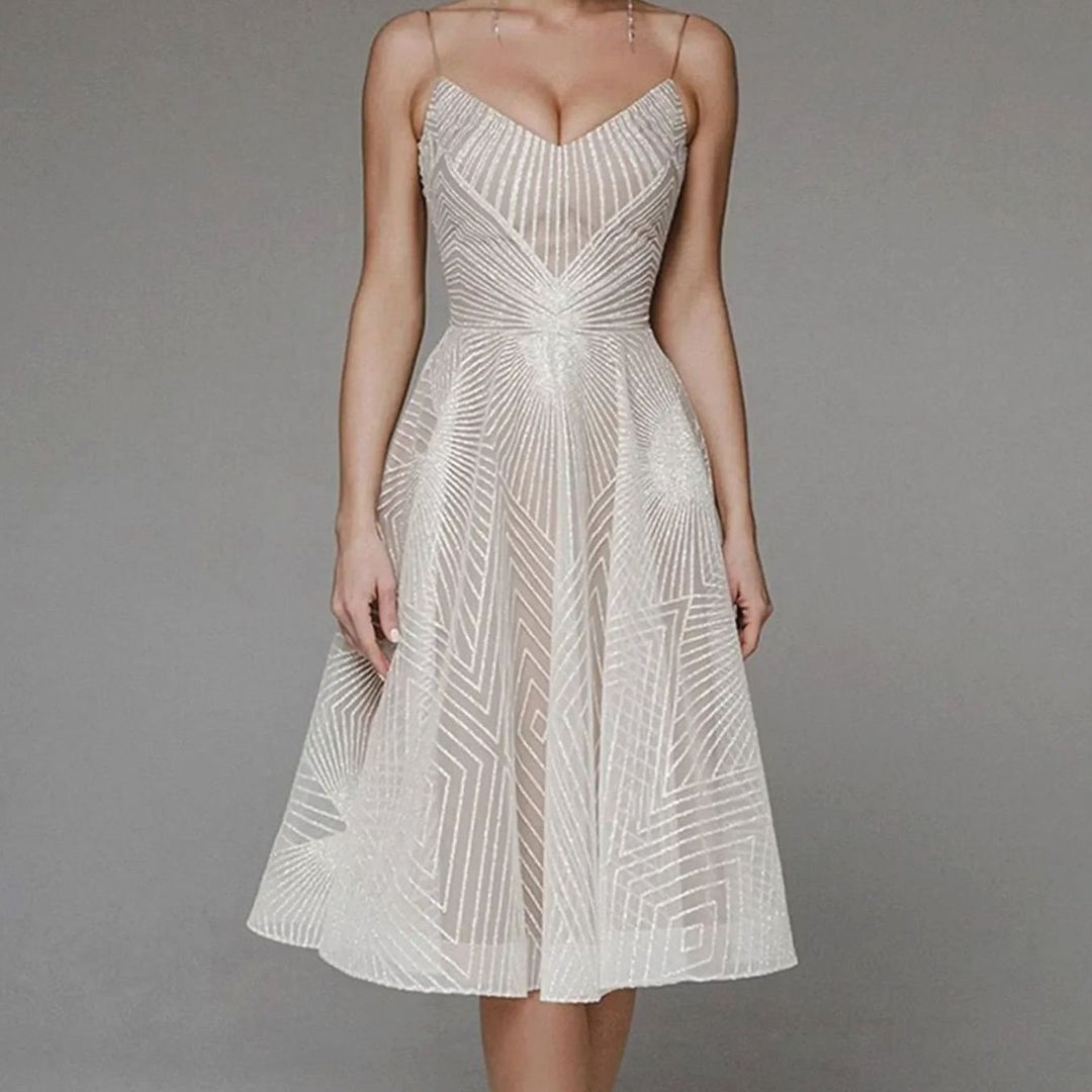 Najaarsjurk Dames Elegante A-lijn Midi Cocktailjurk Spaghettibandjes