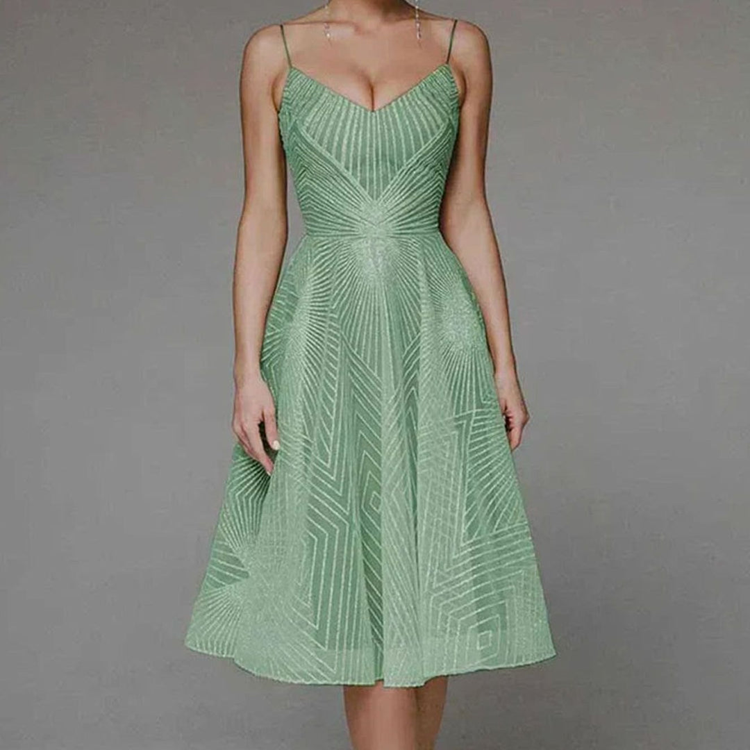 Najaarsjurk Dames Elegante A-lijn Midi Cocktailjurk Spaghettibandjes - Groen