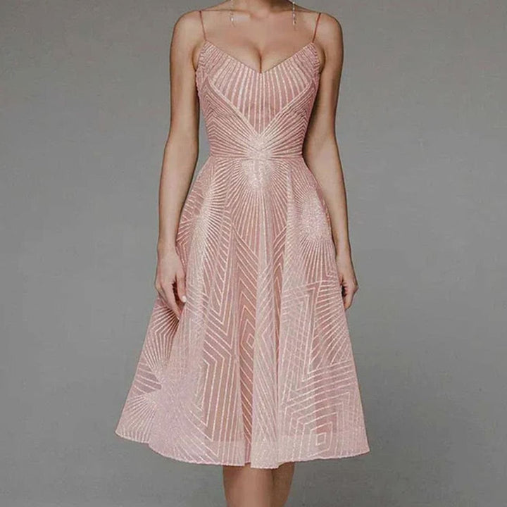 Najaarsjurk Dames Elegante A-lijn Midi Cocktailjurk Spaghettibandjes - Roze