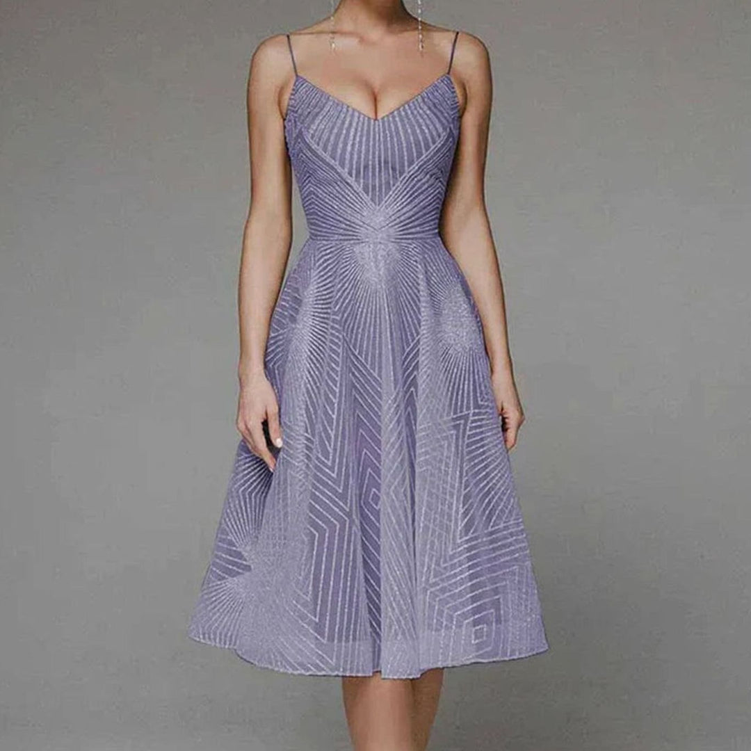 Najaarsjurk Dames Elegante A-lijn Midi Cocktailjurk Spaghettibandjes - Paars