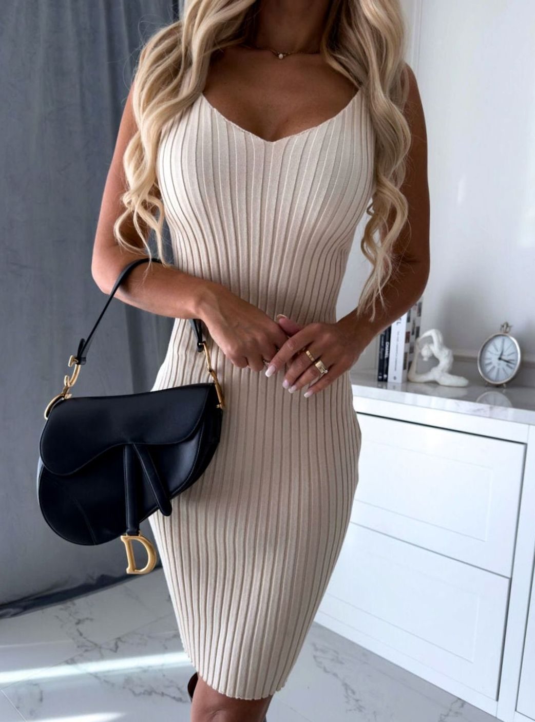 Najaarsjurk Dames Geribbelde Mouwloze Bodycon Jurk met Trui