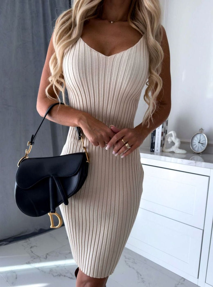 Najaarsjurk Dames Geribbelde Mouwloze Bodycon Jurk met Trui