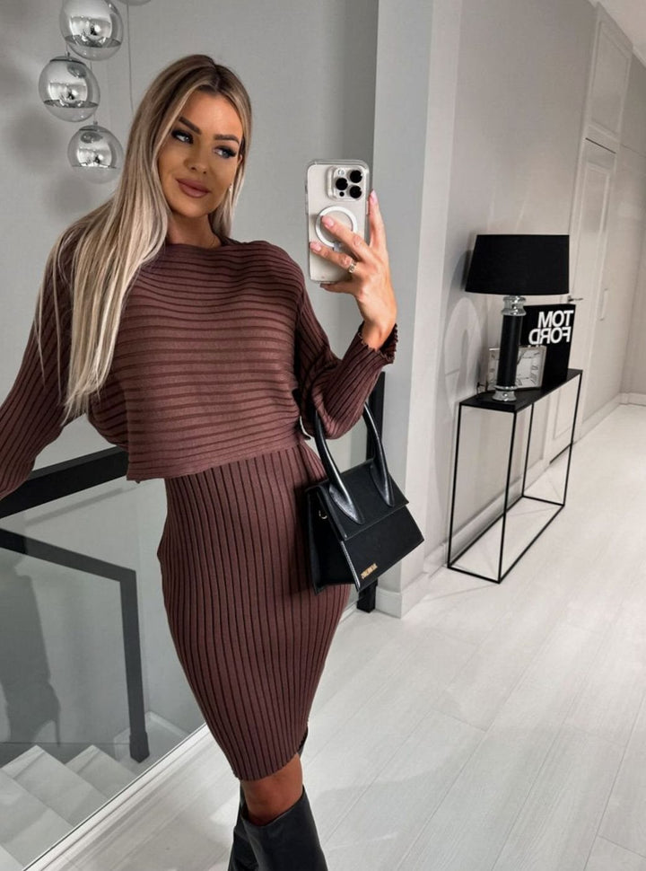 Najaarsjurk Dames Geribbelde Mouwloze Bodycon Jurk met Trui