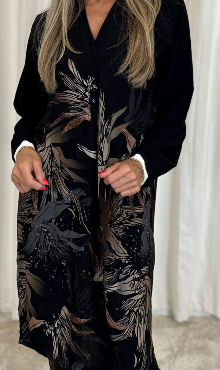 Najaarsjurk Dames Midi Bloemenprint Lange Mouwen