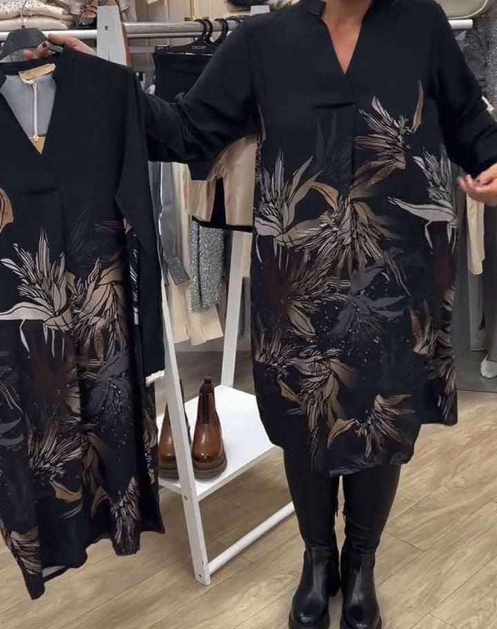 Najaarsjurk Dames Midi Bloemenprint Lange Mouwen
