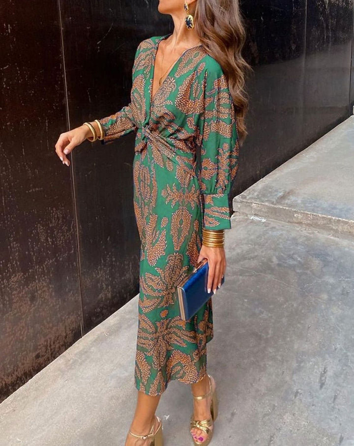 Najaarsjurk Dames V-hals Wikkel Midi Lange Mouwen Paisley Print