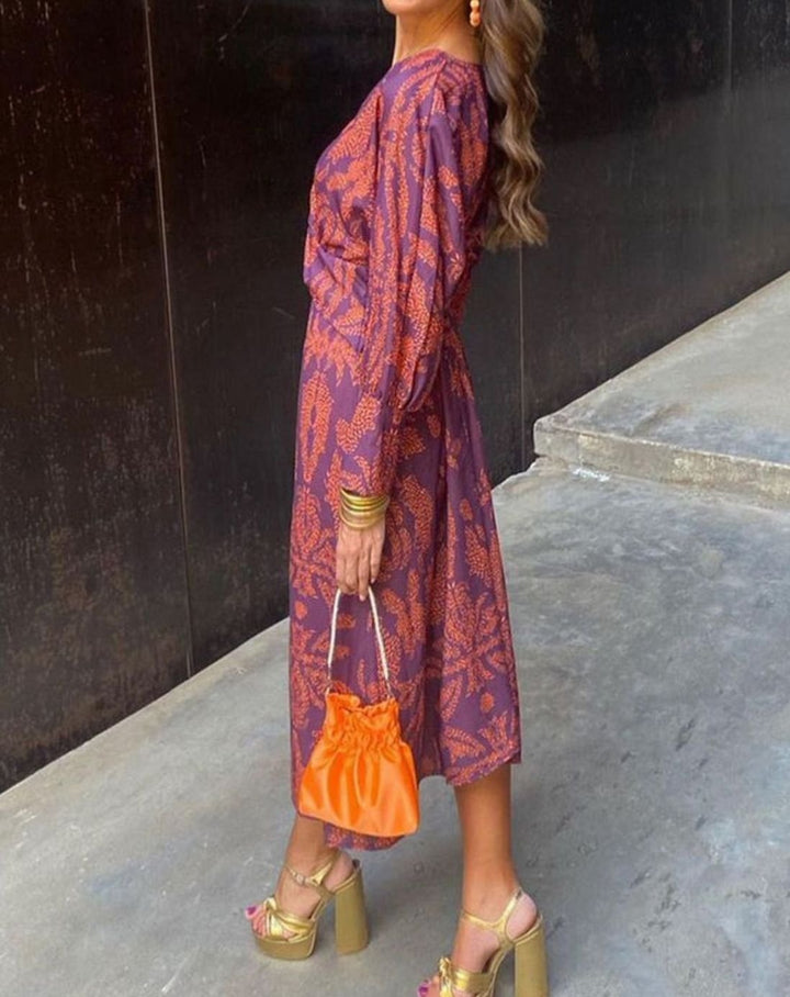 Najaarsjurk Dames V-hals Wikkel Midi Lange Mouwen Paisley Print