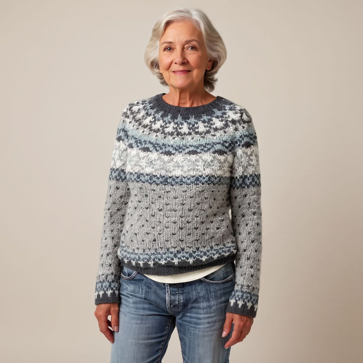 Noorse Trui Dames Gebreide Fair Isle Crewneck Pullover