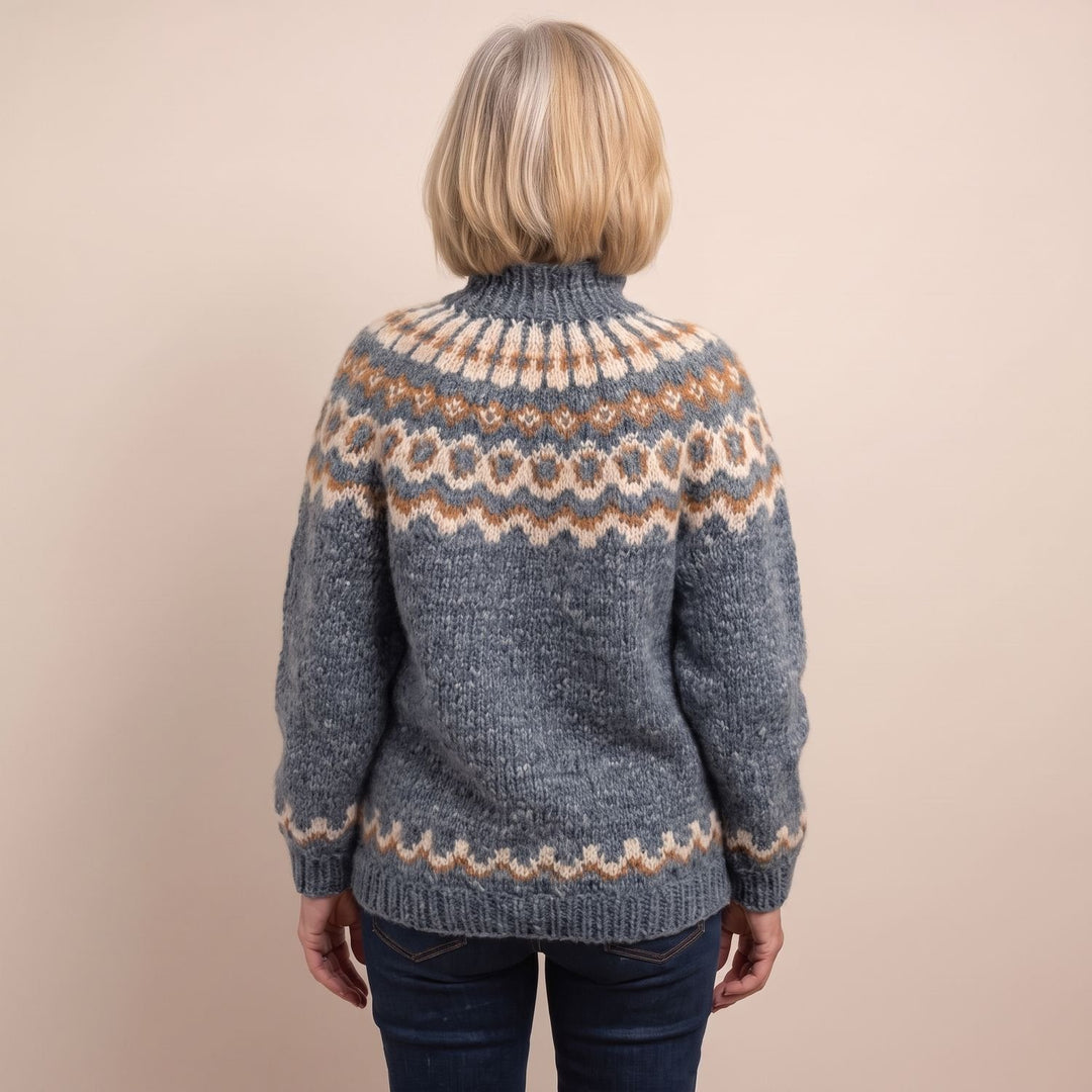 Noorse Trui Dames Grofgebreide Coltrui Fairisle Patroon