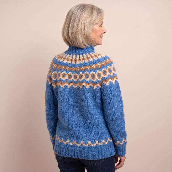 Noorse Trui Dames Grofgebreide Coltrui Fairisle Patroon