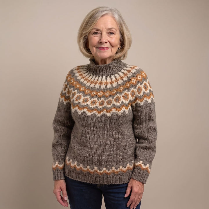 Noorse Trui Dames Grofgebreide Coltrui Fairisle Patroon