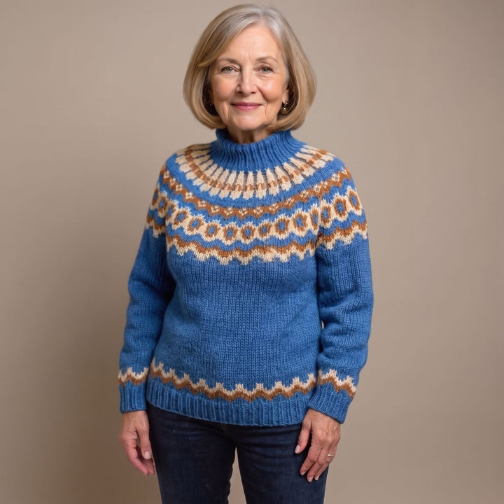 Noorse Trui Dames Grofgebreide Coltrui Fairisle Patroon