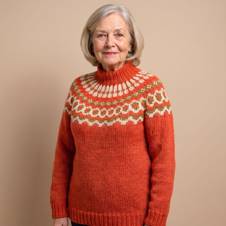 Noorse Trui Dames Grofgebreide Coltrui Fairisle Patroon