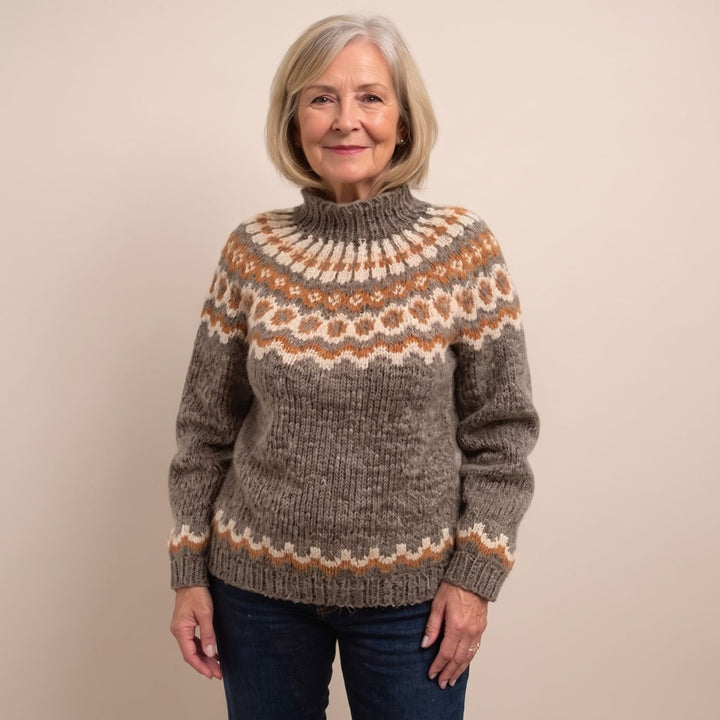 Noorse Trui Dames Grofgebreide Coltrui Fairisle Patroon