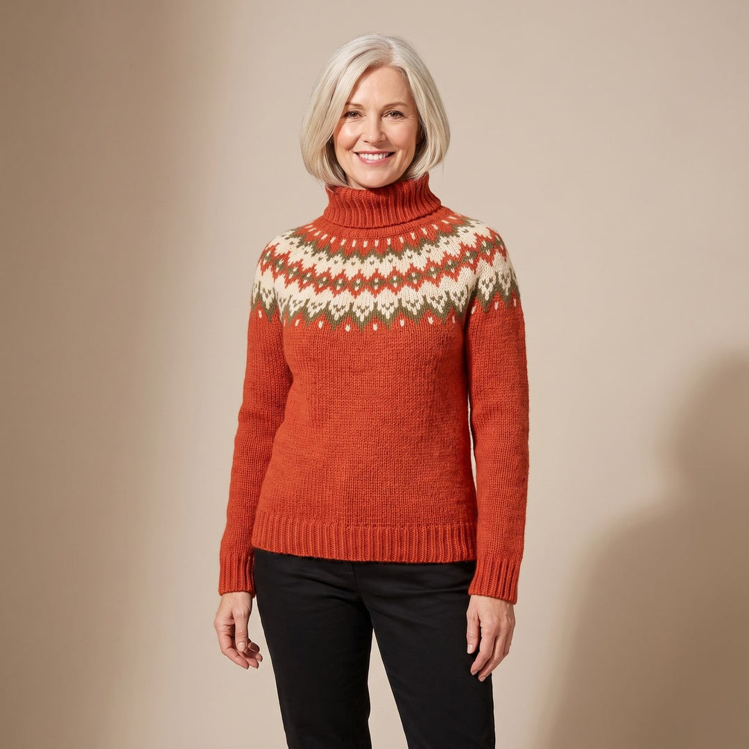 Noorse Trui Dames Grofgebreide Coltrui Fairisle Patroon