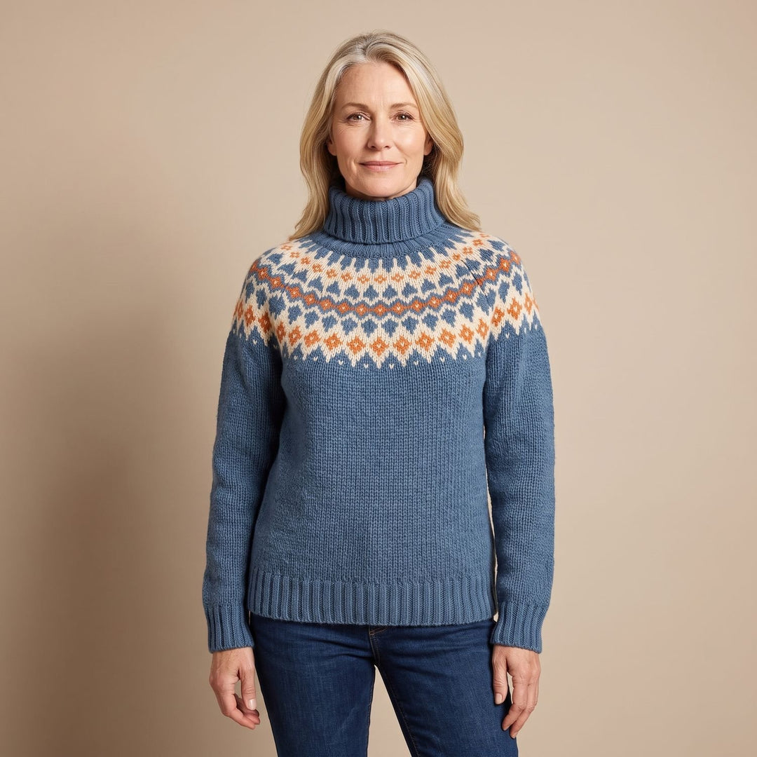 Noorse Trui Dames Grofgebreide Coltrui Fairisle Patroon
