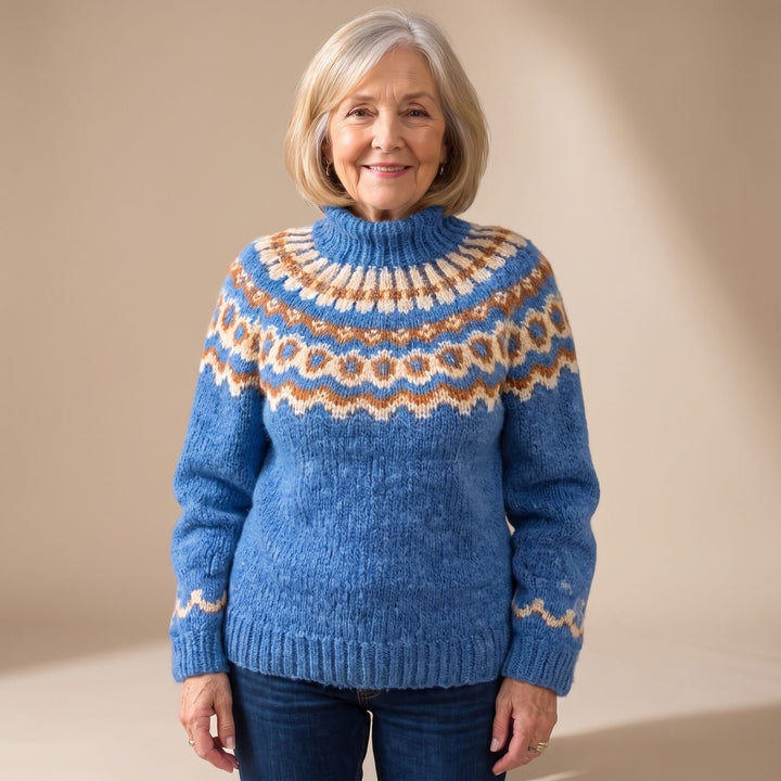 Noorse Trui Dames Grofgebreide Coltrui Fairisle Patroon