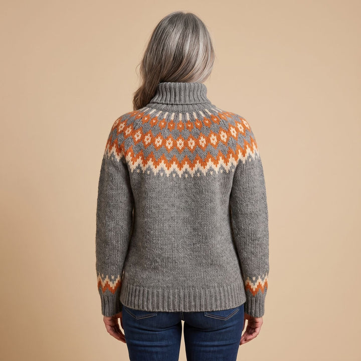 Noorse Trui Dames Grofgebreide Coltrui Fairisle Patroon
