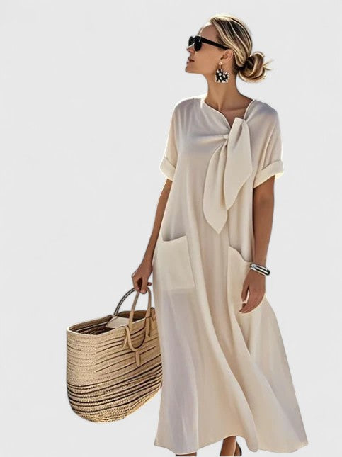 Alice | Damen Locker geschnittenes Kleid mit Taschen und Schleifenhals