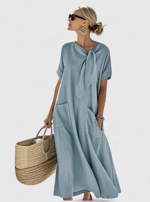 Alice | Damen Locker geschnittenes Kleid mit Taschen und Schleifenhals
