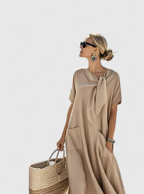 Alice | Damen Locker geschnittenes Kleid mit Taschen und Schleifenhals
