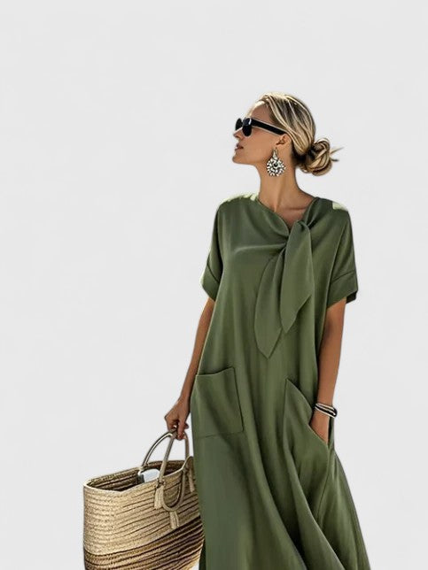 Alice | Damen Locker geschnittenes Kleid mit Taschen und Schleifenhals