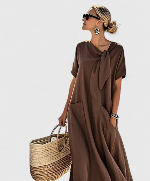 Alice | Damen Locker geschnittenes Kleid mit Taschen und Schleifenhals