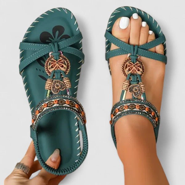 Athena | Damen Riemchen Flache Sandalen mit offenem Zeh
