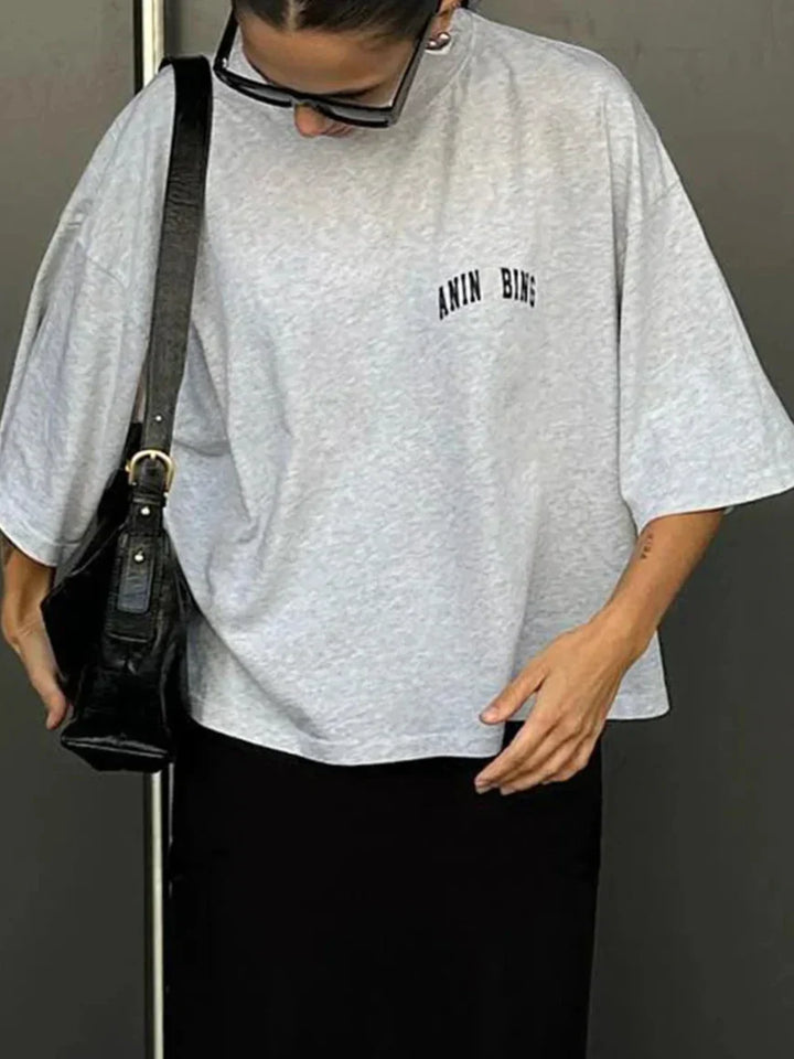 Oversized Dames T-Shirt in Grijs met Klein Logo-Print