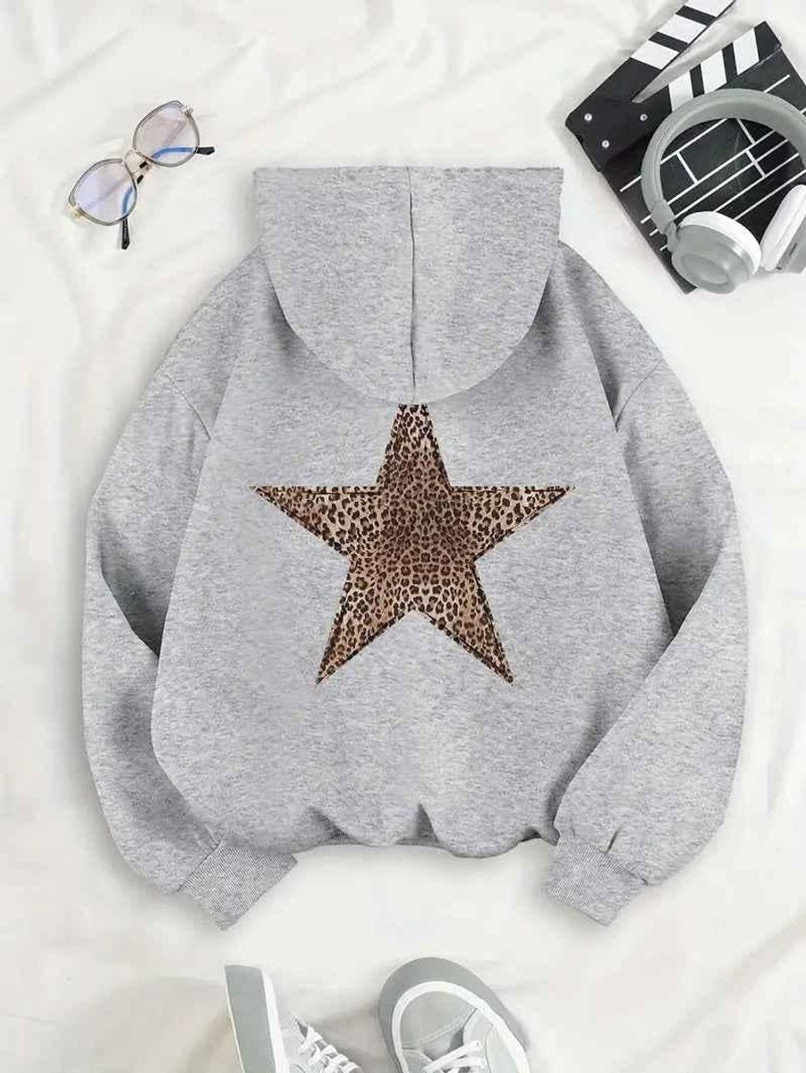 Oversized Hoodie Jas Dames Luipaardster Rugprint
