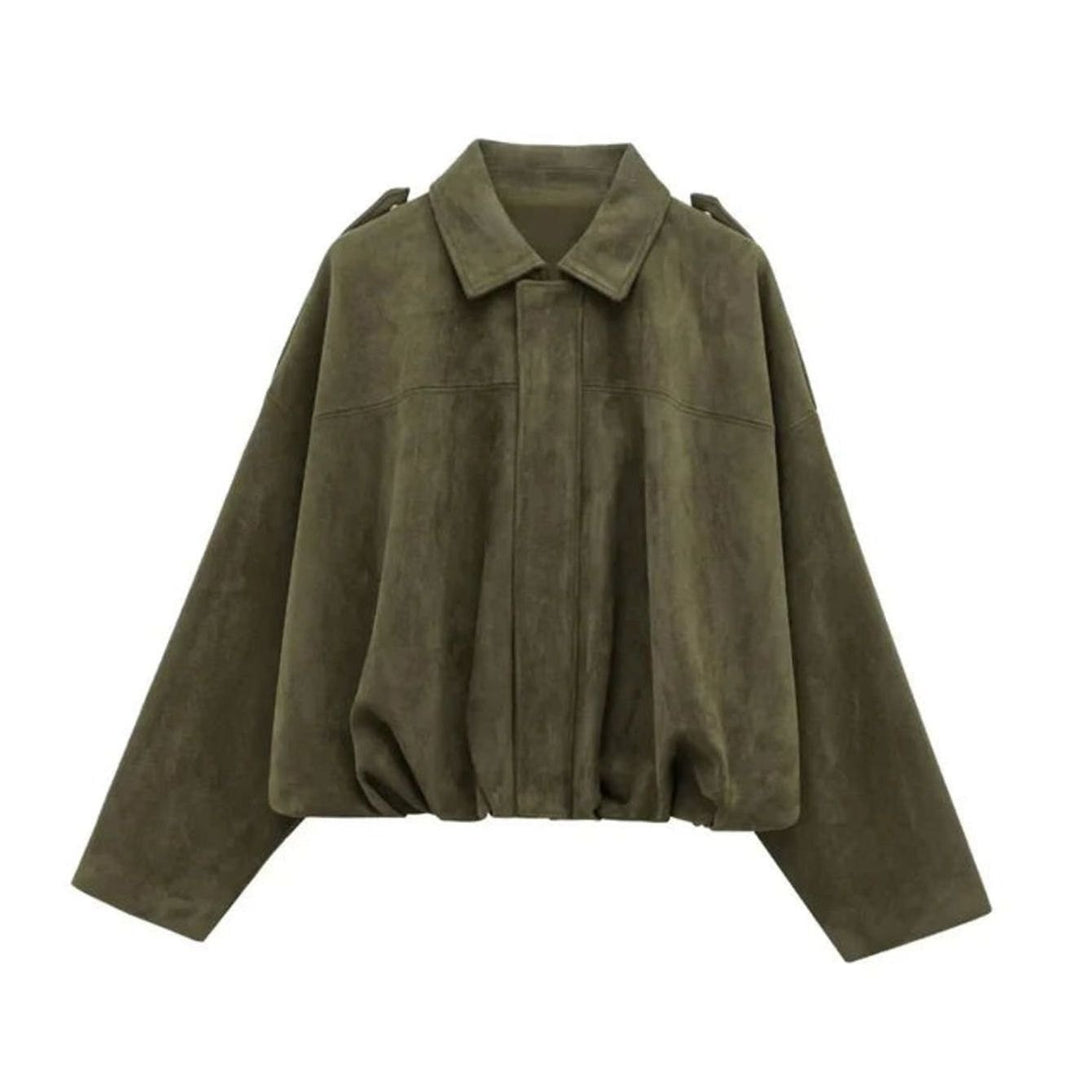 Oversized Suede Winterjas Dames Waterafstotend Bomber - Legergroen