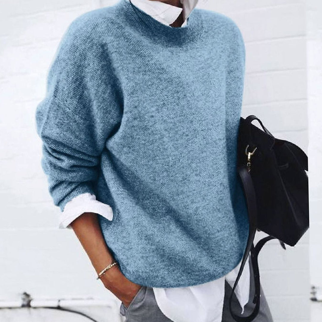 Oversized Wollmix-Pullover für Damen Rundhals Strickpullover - Blau