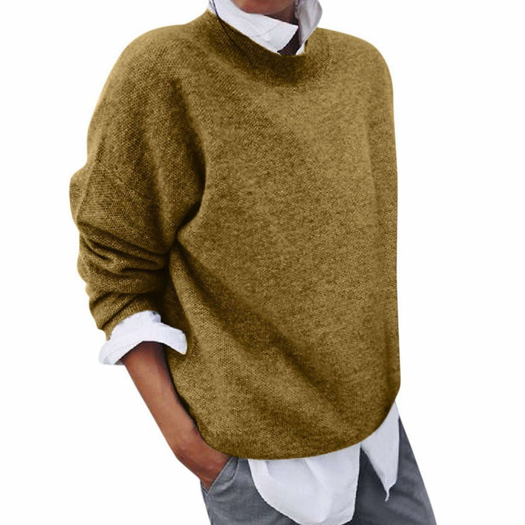 Oversized Wollmix-Pullover für Damen Rundhals Strickpullover - Gelb