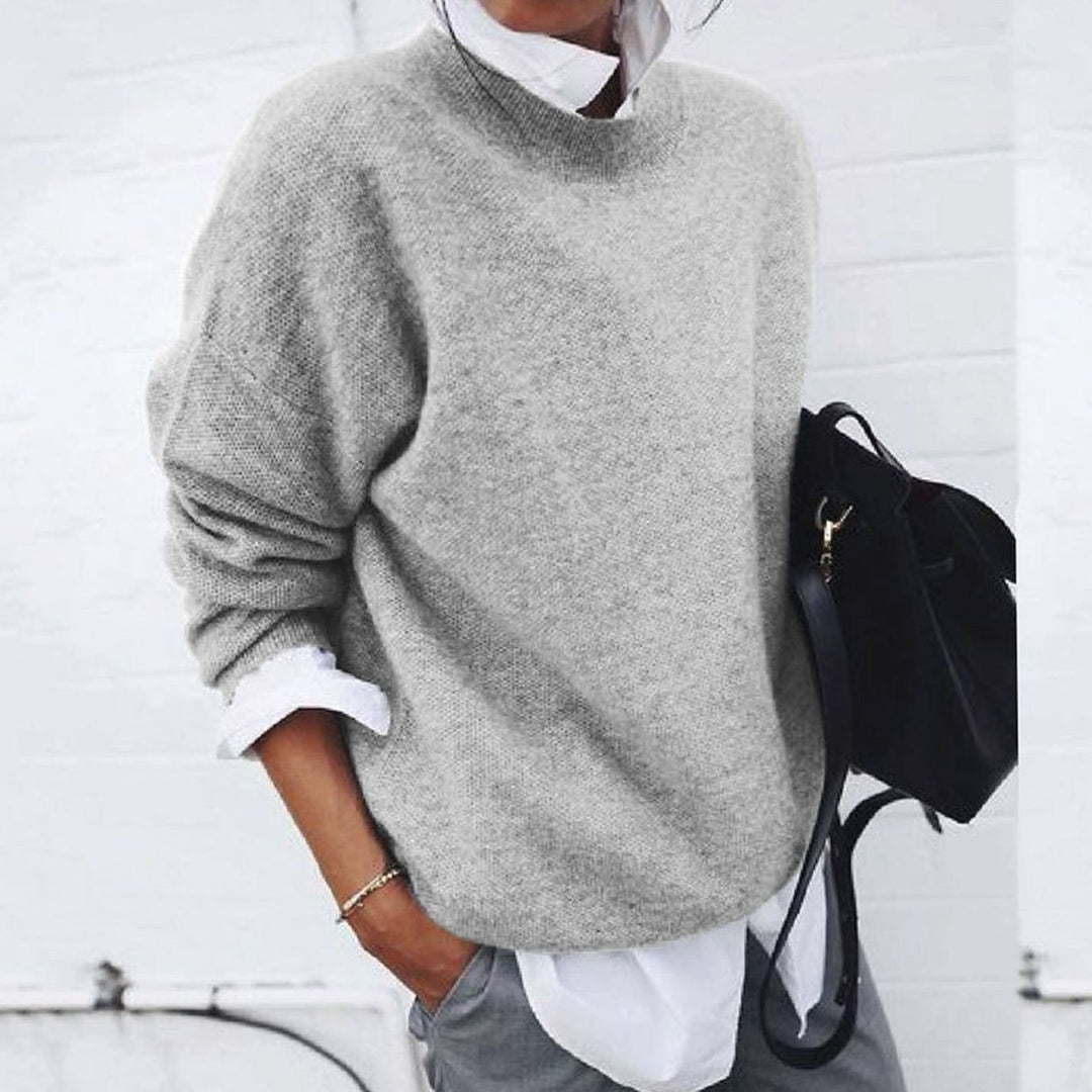 Oversized Wollmix-Pullover für Damen Rundhals Strickpullover - Grau