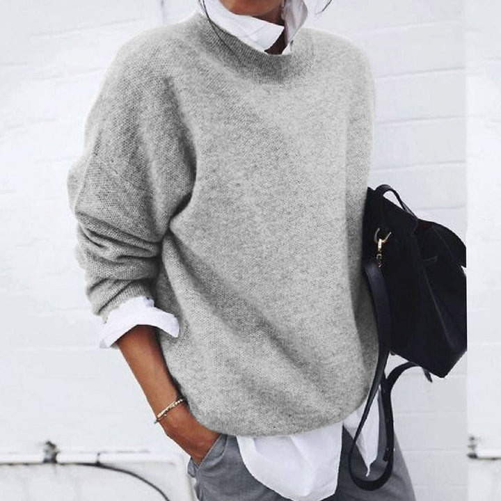 Oversized Wollmix-Pullover für Damen Rundhals Strickpullover - Grau